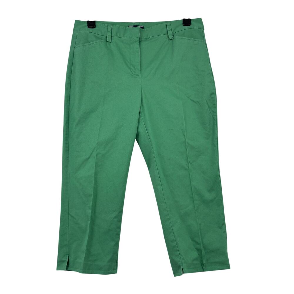 Lands End Crop Capri Pant Size 12 Green Mid Rise Slim Leg Stretch